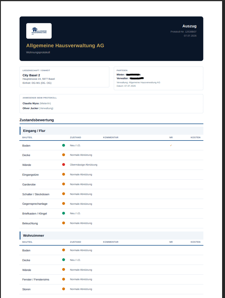 Abnahmeprotokoll als PDF — Zustand, Zählerstände und Unterschriften